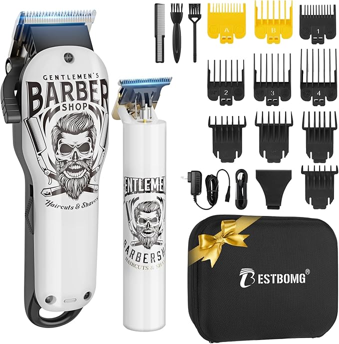 BESTBOMG® Professional Hair Clippers for Men, Clipper & Trimmer Set, White