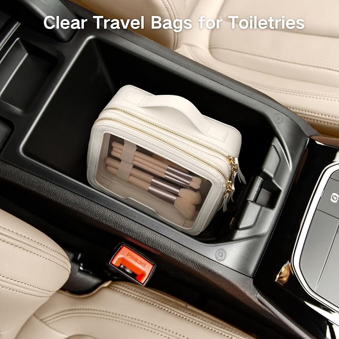 PACKISM Clear Makeup Bag - PU Leather Clear Travel Bags for Toiletries