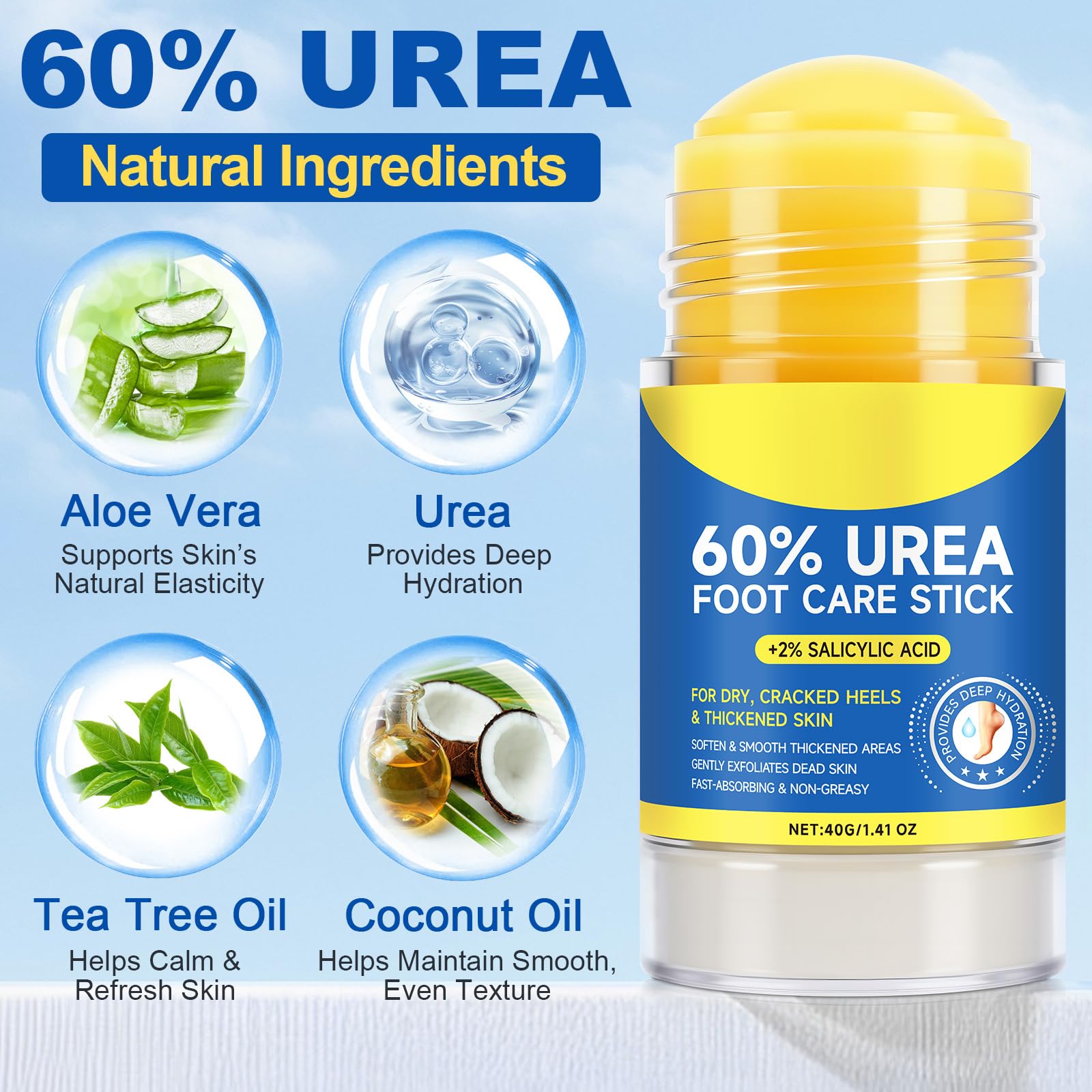 60% Urea Foot Cream, 1.41Fl Oz Foot Cream Maximum Strength Moisturizer for Dry Cracked Heels, Urea Foot Lotion Nourish Cracking Rough Dry Hands/Feet