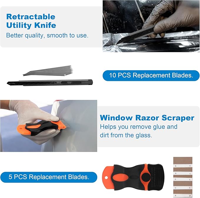 AOWEITOUR 19 PCS Car Window Film Tint Tool Kit,Custom Toolset Automotive Tint Tool Kit,Vinyl Wrap Tools for Car Tinting,Includes Squeegees,Felt Squeegees,and Required Installation Accessories