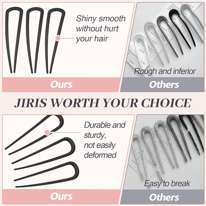 JIRIS 2PCS 4.2Inch French Hair Pins U-Shaped Pins for Women and Girls Fashion Metal Hair Pin French Twist Hair Pins for Buns, Updos,Stylish and Functional(set1-black)
