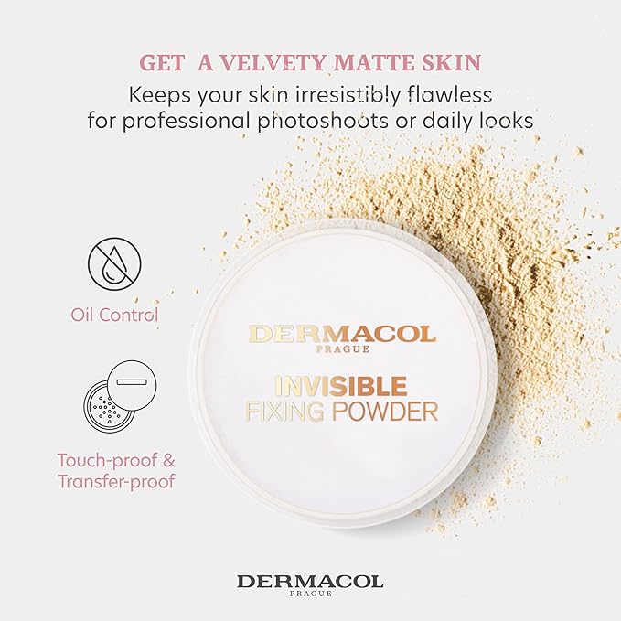 Dermacol Invisible Fixing Powder, Translucent Setting Powder, 0.46oz, Light