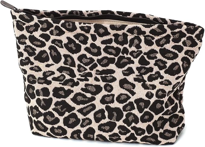 BBORGDC Leopard Jacquard Makeup Bag - Large Capacity Cosmetic Pouch for Travel, Toiletry Bag & Makeup Organizer with Zipper, Perfect for Daily Use & Gifts