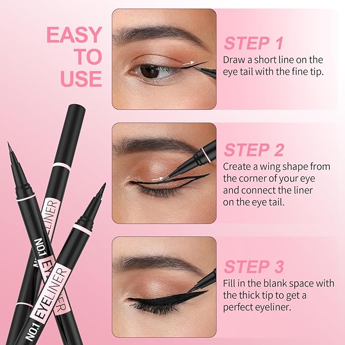 iMethod Liquid Eyeliner, 2-in-1 Dual-Ended Waterproof Eyeliner, Black