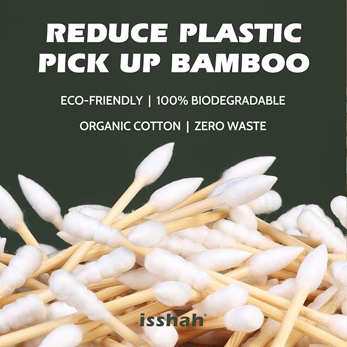 Isshah Natural Bamboo Cotton Swabs - Pointed & Spiral Tips - 1000 Count
