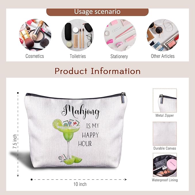 Zomhix Mahjong Margarita Cosmetic Bag - Mahjong Makeup Bag Women's Zippered Bag, Friendship Gifts for Mah Jong Lover