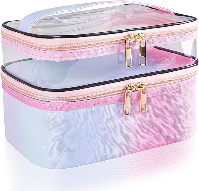 imerelez Travel Makeup Bag Cosmetic Bag Makeup Bags for Women Cosmetics Cases Portable Waterproof Foldable (Rainbow Pink)