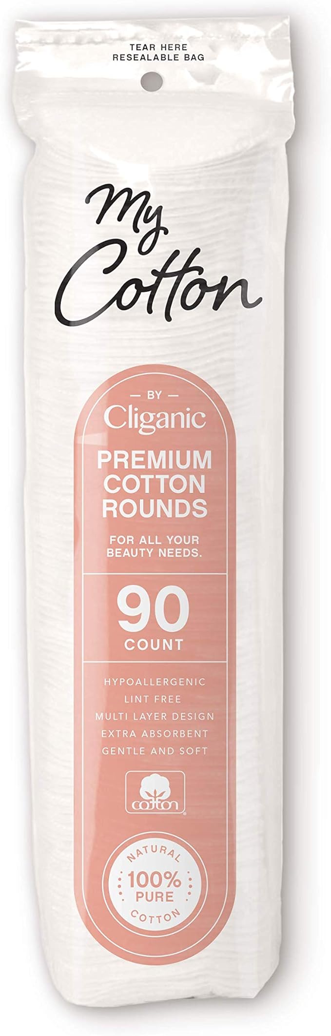 My Cotton Premium Cotton Rounds for Face (3 Pack) | Makeup Remover Pads, Hypoallergenic, Lint-Free | 100% Pure