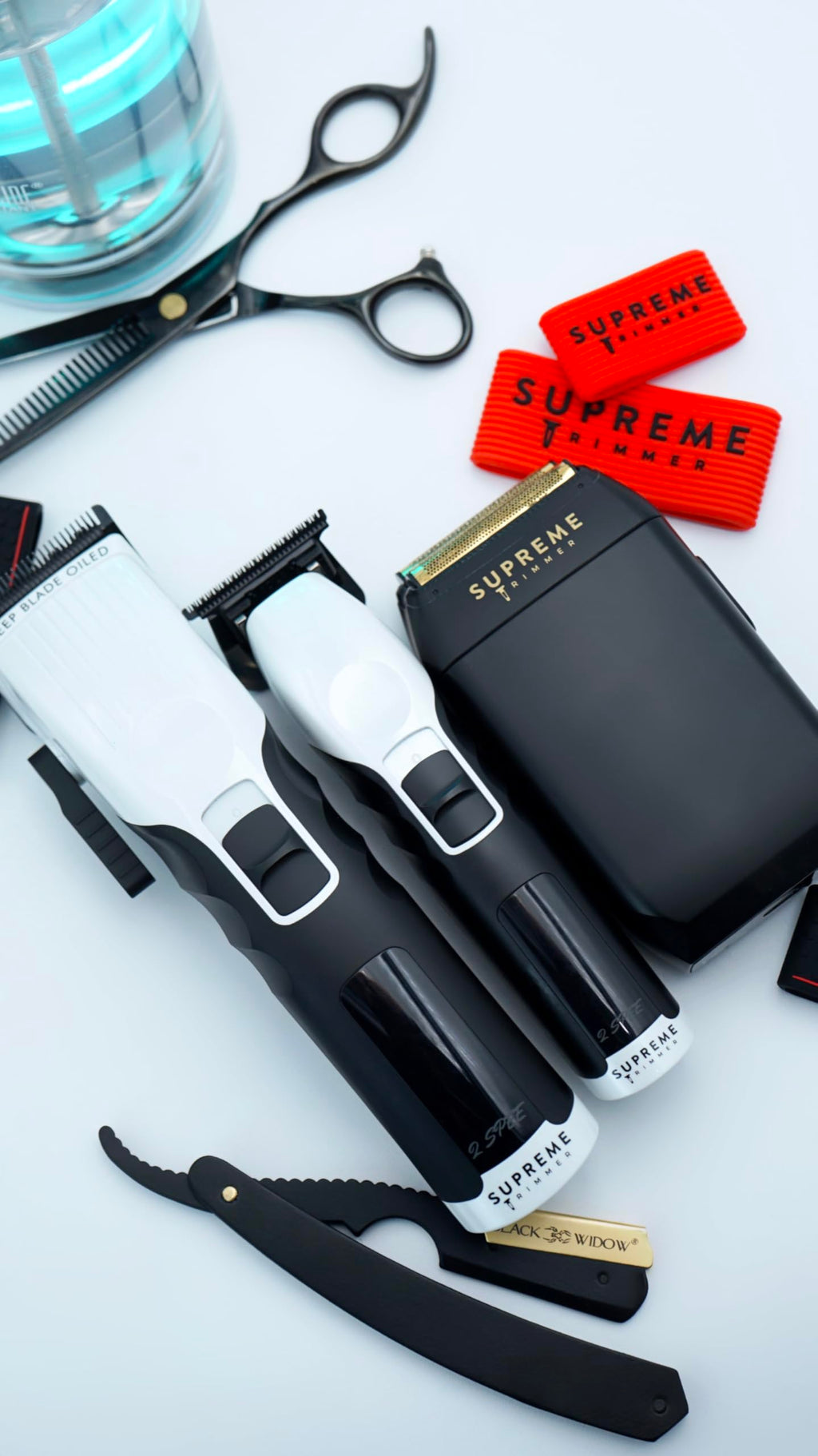 Supreme Trimmer 3-in-1 Barber Bundle | 2Spee Clipper, 2Spee Trimmer & Crunch Foil Shaver | Professional Beard Trimmer Men’s Hair Clipper Kit | White