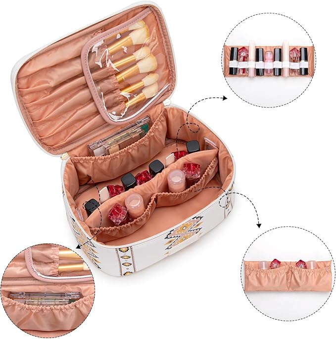 Wrangler Travel Makeup Bag 2pcs Set Cosmetic Bag with Makeup Brush Holder