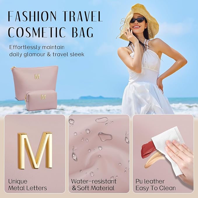 CLOUDWINGS Gifts for Women Girls Personalized Initial Travel Makeup Bag