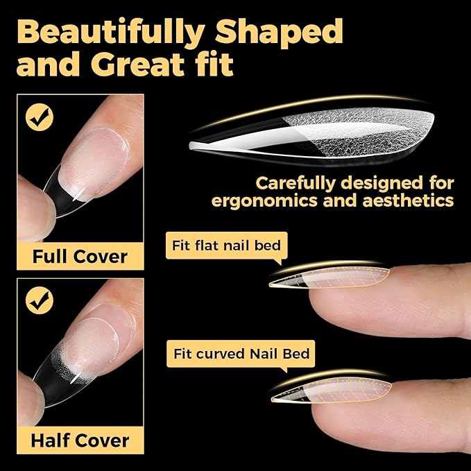 UNA GELLA 600 Pcs Almond Gel Nail Tips, Pre Etched Medium Almond Nail Tips