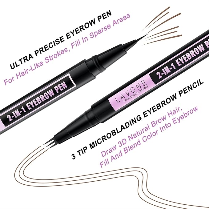 LAVONE Eyebrow Pen with 3 Tip Microblading Eyebrow Pencil and Ultra-Precise Brow Pencil, Dual-ended Eyebrow Brush - Soft Brown 05