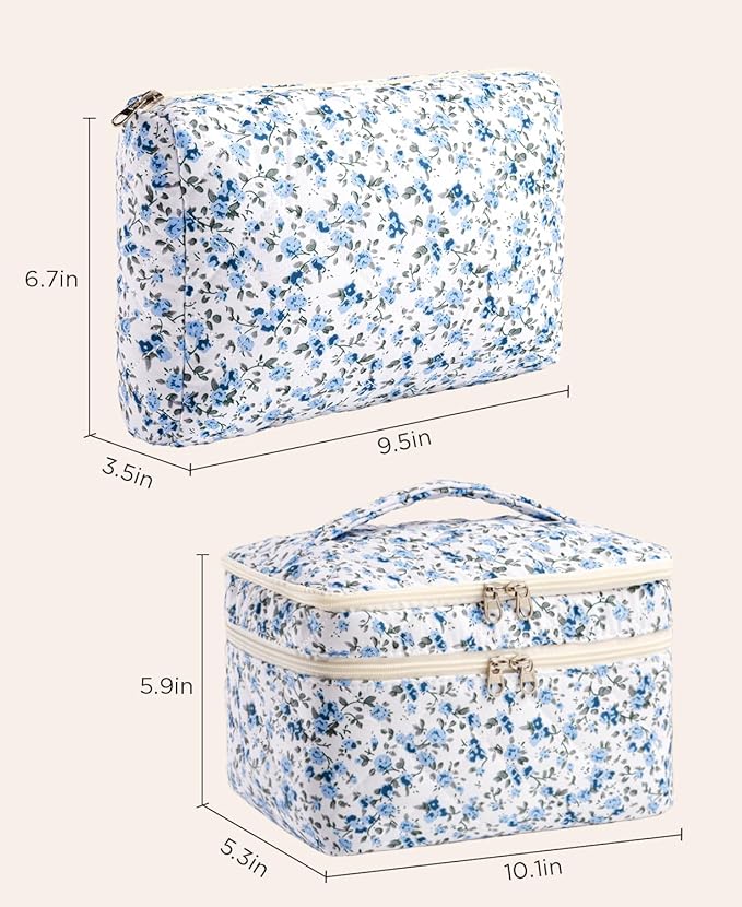 HBselect 2Pcs Travel Makeup Bag Large Quilted Cosmetic Bag Make up Bag
