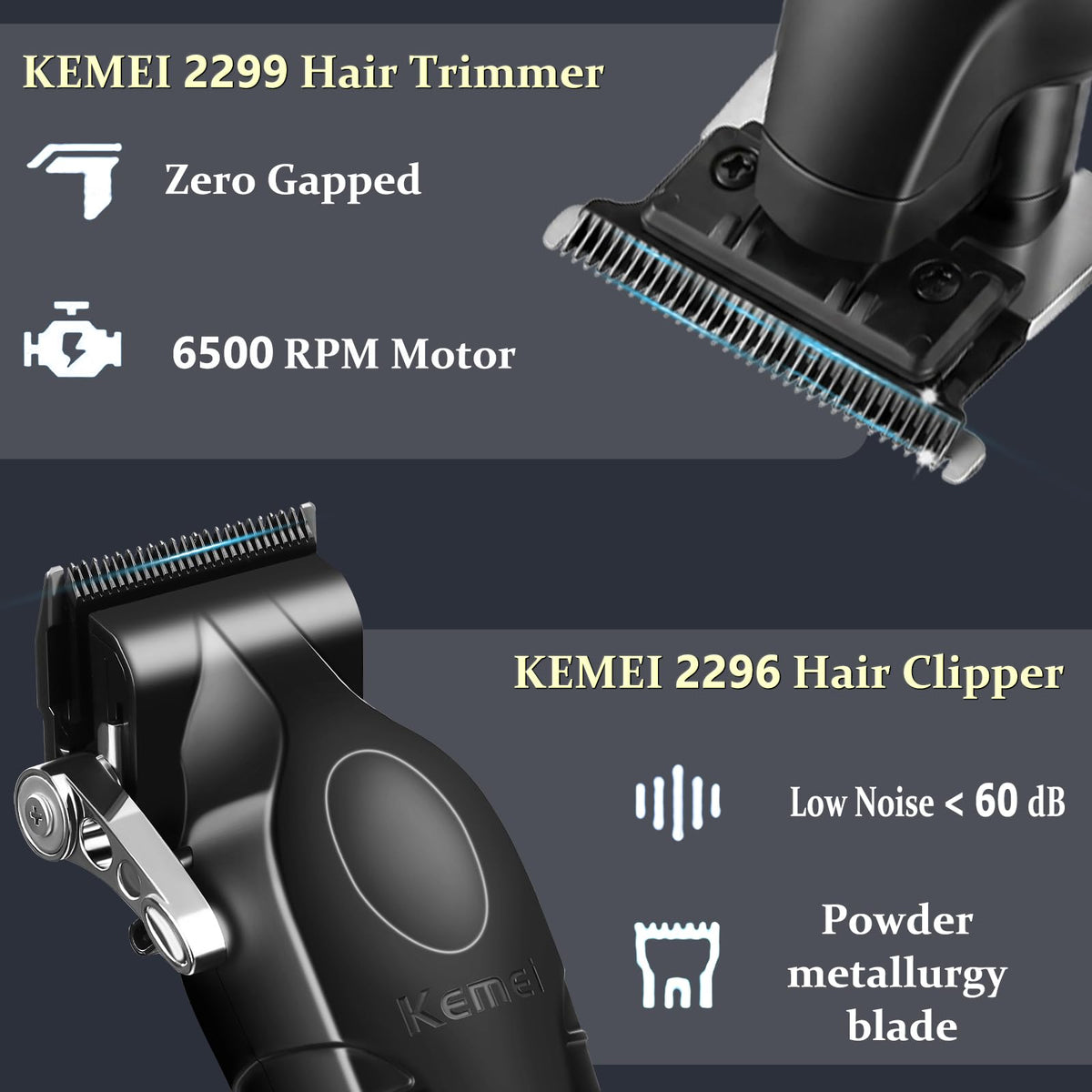 KEMEI Professional Hair Clippers and Trimmers Set Cordless Barber Clippers