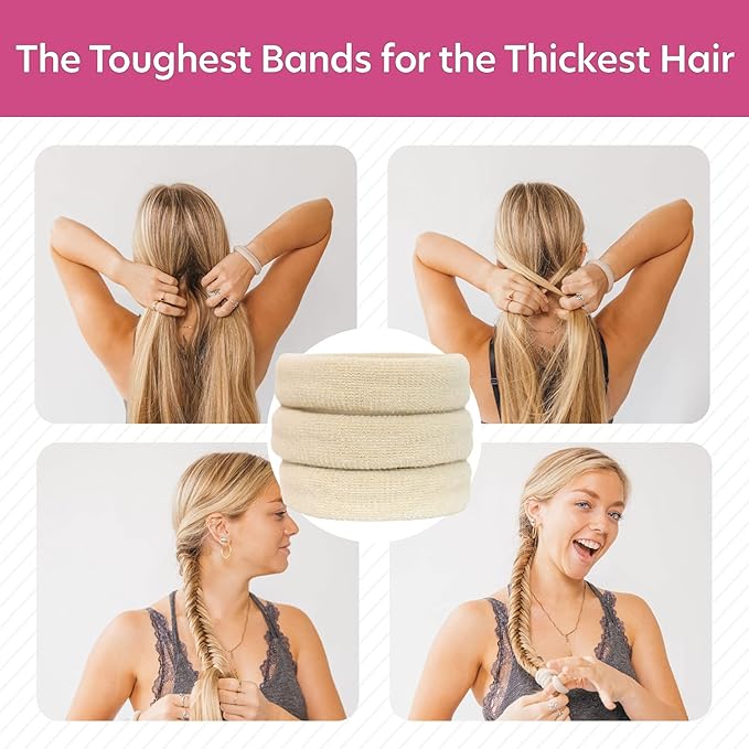 Burlybands Elastic Hair Ties No Damage for Thick Heavy Hair, Blonde 3 Pack