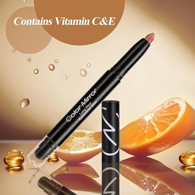 Longwear Cream Eye Shadow Sticks(05 Sunset Shimmer),Smudge-Proof, Waterproof Eyeshadow,Silky Formula Glitter With Makeup Brush,Pink Eye Shadow Stick