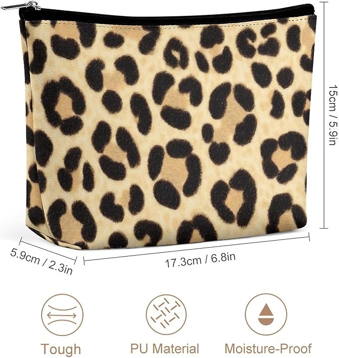 Meaudiwes Travel Cosmetic Bag, Large Makeup Case, Toiletry Bag, Personality Fashion Zipper Cosmetic Case Wild Animal Leopard Print