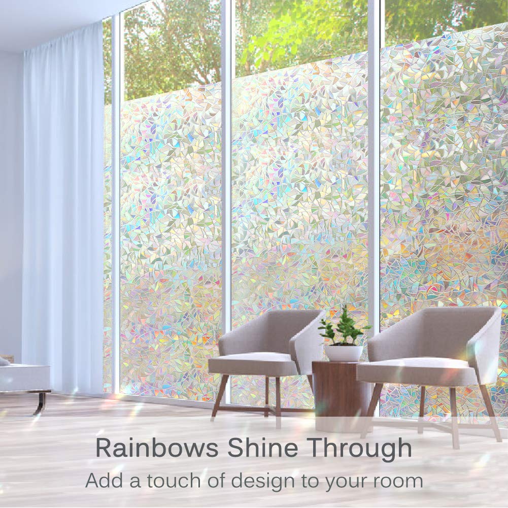 Volcanics Window Privacy Film, Stained Glass Rainbow Cling, 17.5" x 78.3"