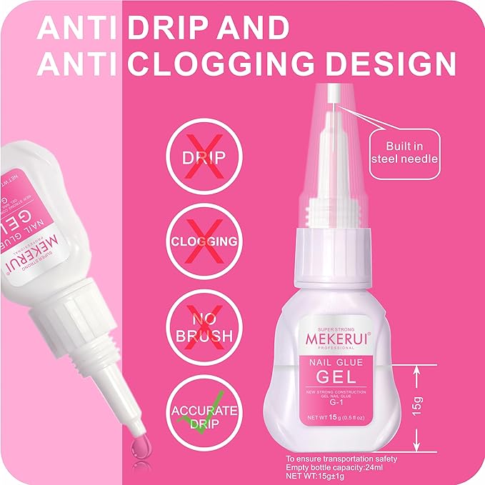 Mekerui Nail Glue & Remover Kit - 30+ Days Long-Lasting Gel, No UV Light Needed, Dropper-Type Quick Removal (G1 & R1 Professional Bundle)