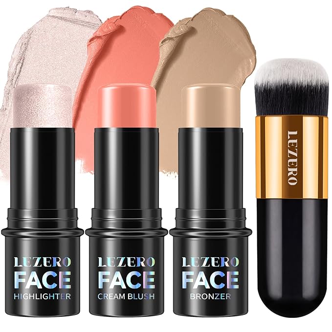 3Pcs Contour Stick Kit, Shades with Highlighter Blush Bronzer, #1 FAIR