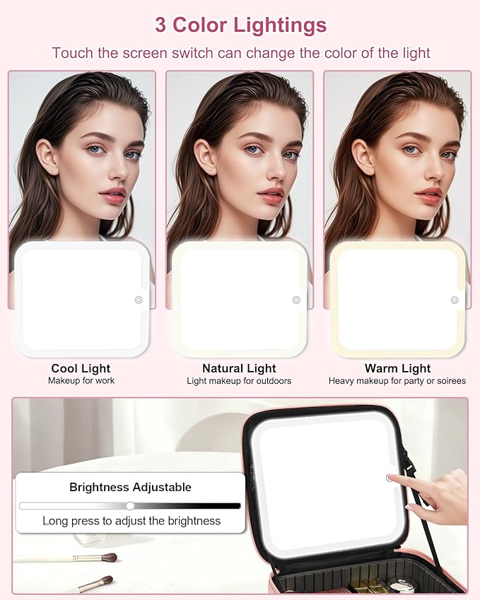 Relavel Initial Makeup Bag with LED Mirror for Women Girls, Personalized Travel Cosmetic Organizer Train Case, Birthday Gifts for Grandkids Bridesmaid Graduation Teacher Friends, Trendy Stuff, Pink G