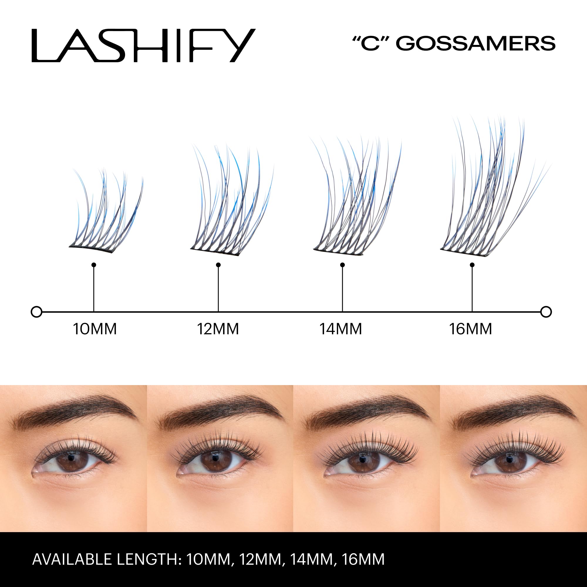 Lashify Curl 16mm Gossamer Eyelash Extensions Refill in Ombre Blue, Easy DIY False Lashes for a Natural Look