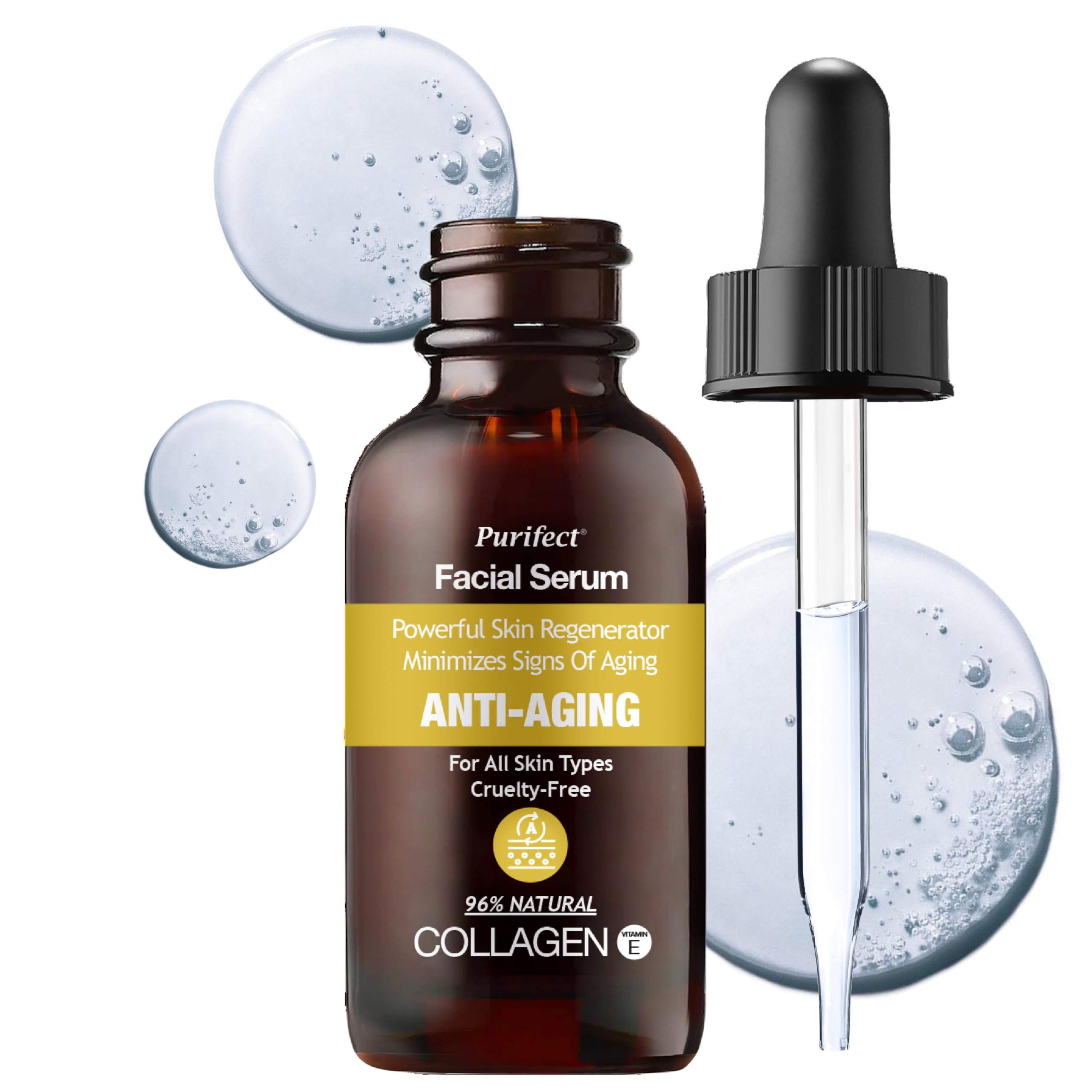 Purifect Collagen Anti-Aging Facial Serum for Skin - Firming & Plumping Face Serum with Vitamin E, Ceramide NP, Fortified with Retinol, Supports Skin Elasticity & Barrier Health, Made in USA - 1 fl oz
