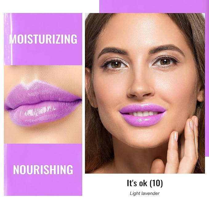 Oulac Pinky Purple Lipstick - Moisturizing Lip Stick Lavender Glossy Tinted Lip Balm, Sheer Shine Juicy Lip Gloss, Hydrating Formula for Dry Lip Care, Vegan Lipsticks Lilac G10