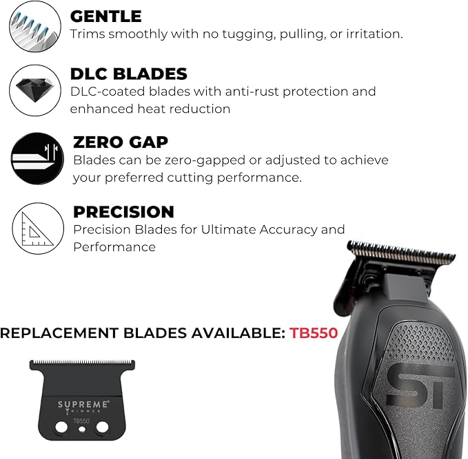 Supreme Trimmer Darkstar 72 Trimmer ST700 with Magnetic Vector Motor | 180 Min Run Time, 9000 RPM Barber Hair Trimmer | Low Noise, Professional Beard Trimmer DLC Blades (Black)