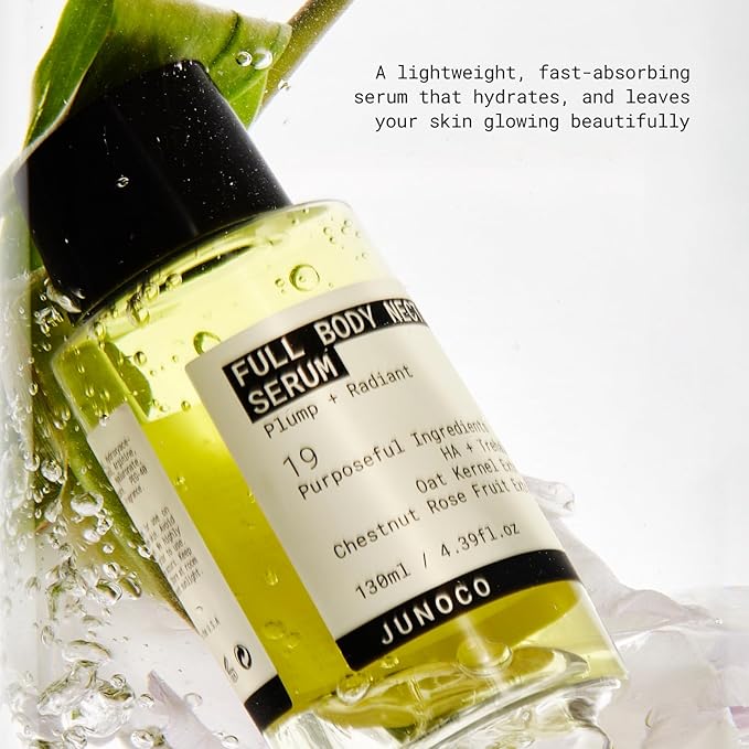 JUNO & Co. Full Body Nectar Serum – Lightweight Hydrating Body Serum with Hyaluronic Acid, Oat Kernel & Chestnut Rose Extracts, Fast-Absorbing Gel Texture, 130 ml / 4.39 fl oz.