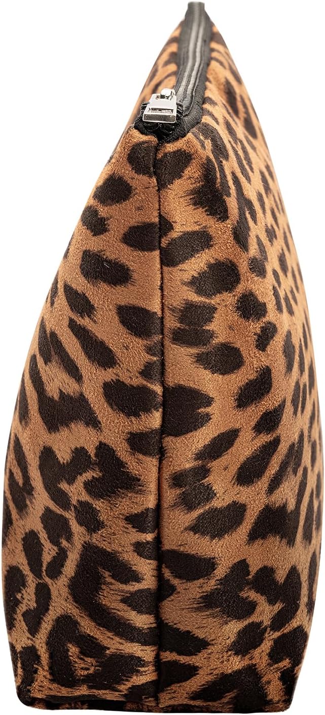 AGBIADD Makeup Bag For Women - Soft and Warm Material Cosmetic Bags Leopard Print Design Ladies Tote Bag,Women's Pencil Case Makeup Organizer with Zipper (Brown)