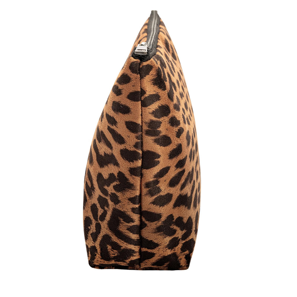 AGBIADD Makeup Bag For Women - Soft and Warm Material Cosmetic Bags Leopard Print Design Ladies Tote Bag,Women's Pencil Case Makeup Organizer with Zipper (Brown)