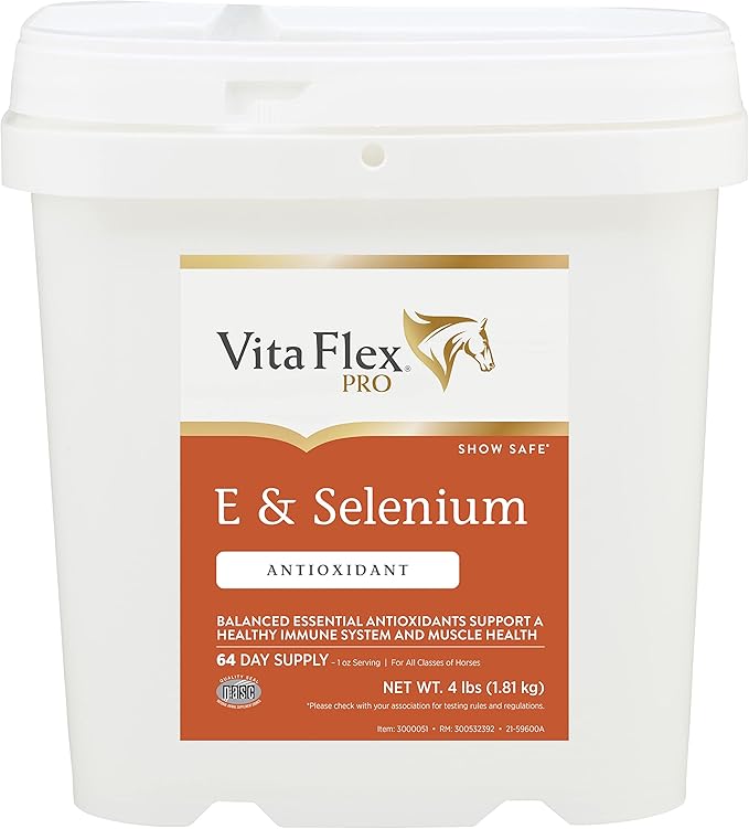 Vita Flex Pro E & Selenium Supplement, Vitamin E and Selenium Powder for Horses, Balanced Antioxidants, Equine Vitamin E Supplement, Horse Vitamins and Minerals, 4 lb, 64-Day Supply