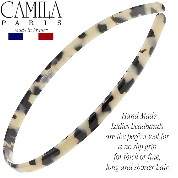 Camila Paris CP3470 French Headband for Women, Handmade White Tokyo, Strong Hold Grip Women's Hair Band, Ligth and Very Flexible, No Slip Durable Styling Girls Hair Accessories, Made in France