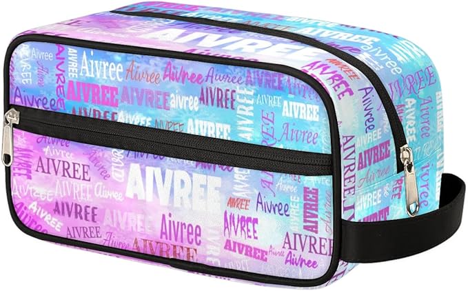 Custom Women Cosmetic Travel Toiletry Bag Painted Blue Pink Watercolor