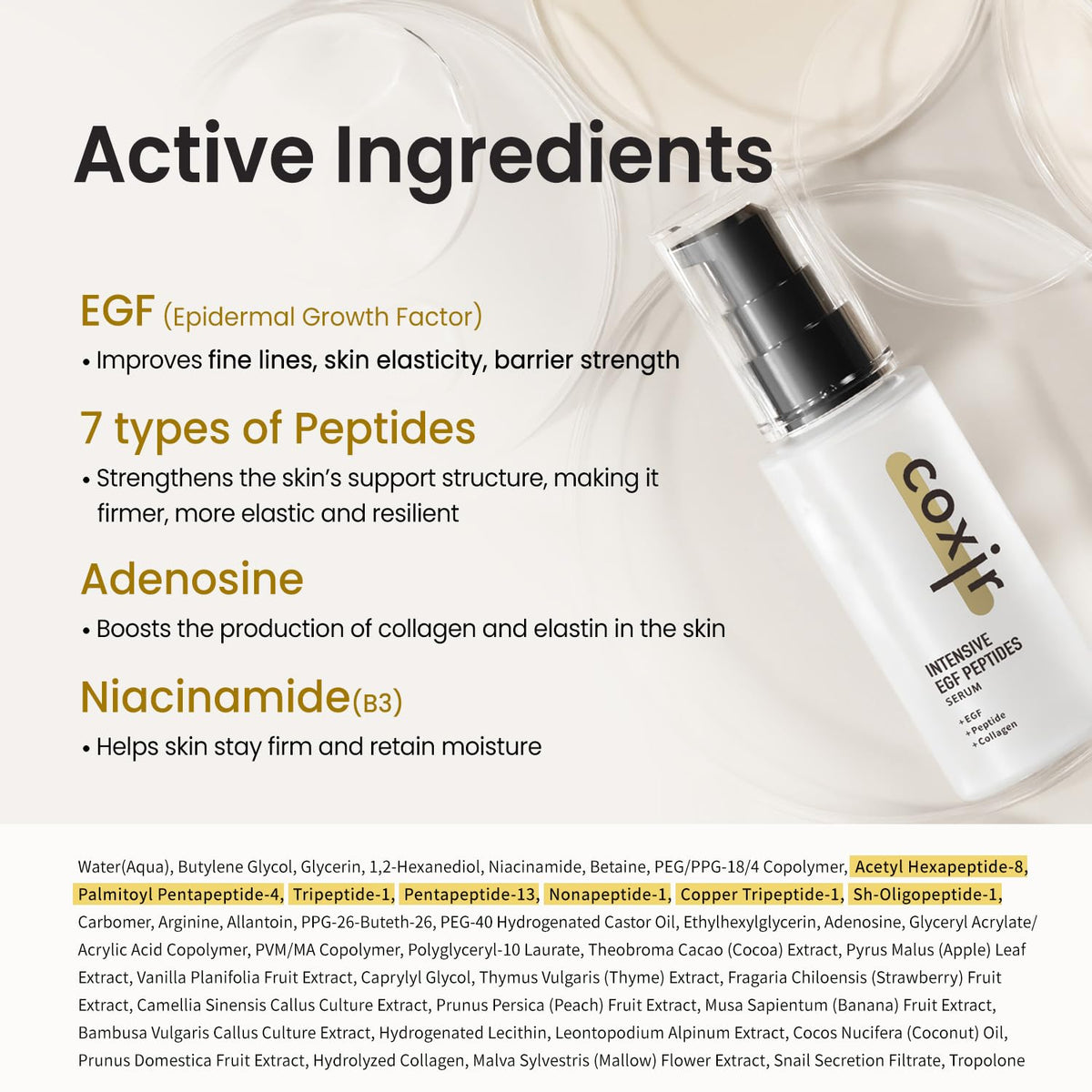 coxir Intensive EGF Peptides Serum, GHK-Cu Copper Peptide, 1.69 fl.oz