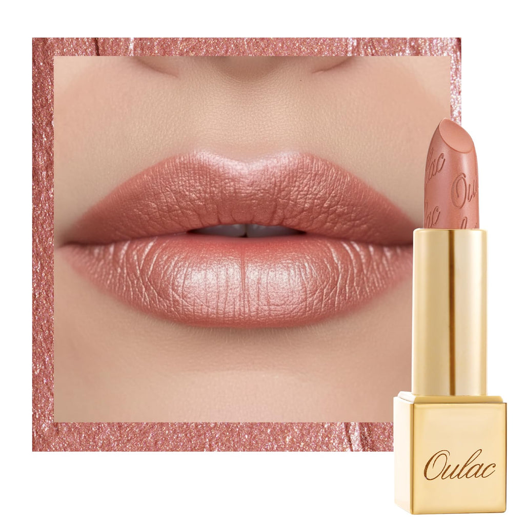 Oulac Nude Lipstick for Women with Metallic 3D Shine Lightweight Hydrating Formula, High Impact Lip Color, Vegan Beauty, Full Coverage Lip Makeup, Christmas Gifts for Women, Pure Envy(07)
