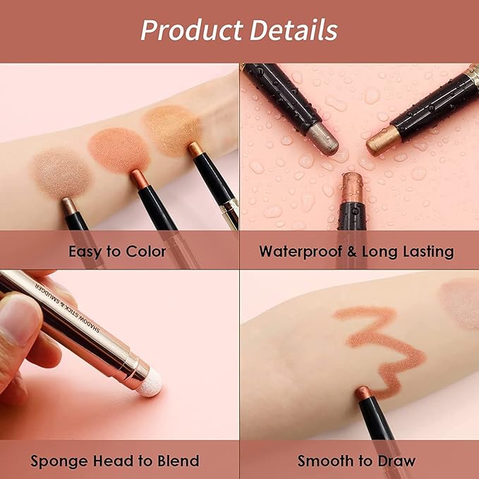 Daeuwiutr Eyeshadow Stick Smooth Cream Shadow Pencil Long Lasting Waterproof Eye Shadow Pen Highlighter Stick Makeup Hypoallergenic Multi-Dimensional Eyes Look (Champagne Shimmer #04)