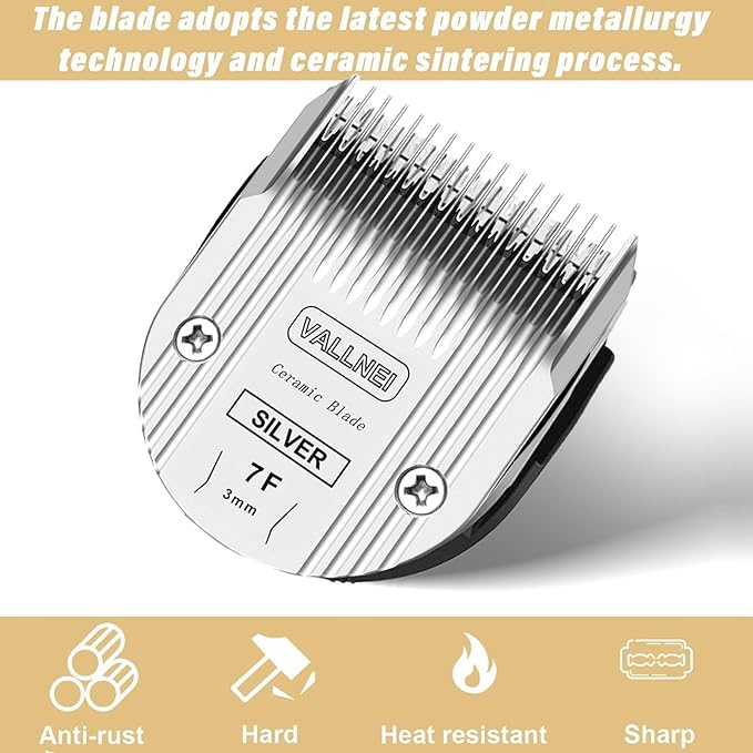 VALLNEI 5-in-1 Replacement Clipper Blade, Detachable & Adjustable Dog Grooming Blade Compatible with Wahl Arco, Bravura, Chromado, Creativa, Figura, Motion & SuperGroom (7F (2 Pack))