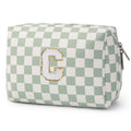 Narwey Birthday Gifts for Teen Girls Women Personalized Initial Checkered Makeup Bag Preppy Cosmetic Bag Trendy Stuff 6 8 10 11 12 13 14 16 18 Years Old Travel Toiletry Bag (Green Letter C)