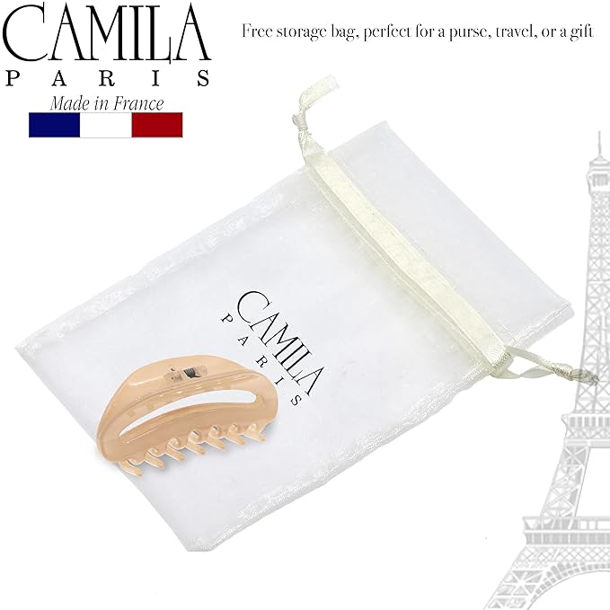 Camila Paris CP3122 French Hair Clips for Women, 3.5" Beige, Large Claw Clip Strong Hold All Day, No Damage No Slip Claw Clips for Thick Curly Wavy Fine Straight Hair, Jaw Clip Made in France
