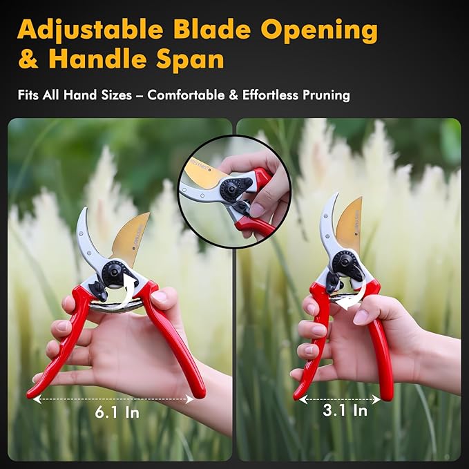 RESTMO Pruning Shears, 8.6 Inch, Titanium Blade, Bypass, Red