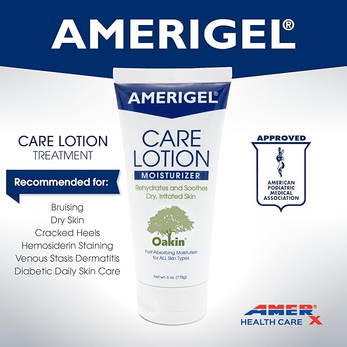 AMERIGEL Care Lotion | Hypoallergenic Moisturizer Rehydrates & Soothes Dry Irritated Skin | Supports Diabetic Skin Care, Minimizes Appearance of Hemosiderin Staining & Venous Stasis Dermatitis (6 oz)
