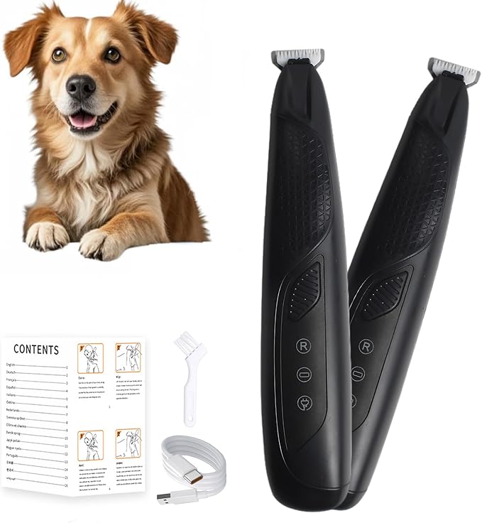 JNEKWOZ Professional Dog & Cat Trimmer - Quiet Electric Pet Grooming Kit for Ears/Eyes/Paws with LED Light - Cordless Battery-Powered Fur & Nail Clipper for Small/Large Breeds (Black)