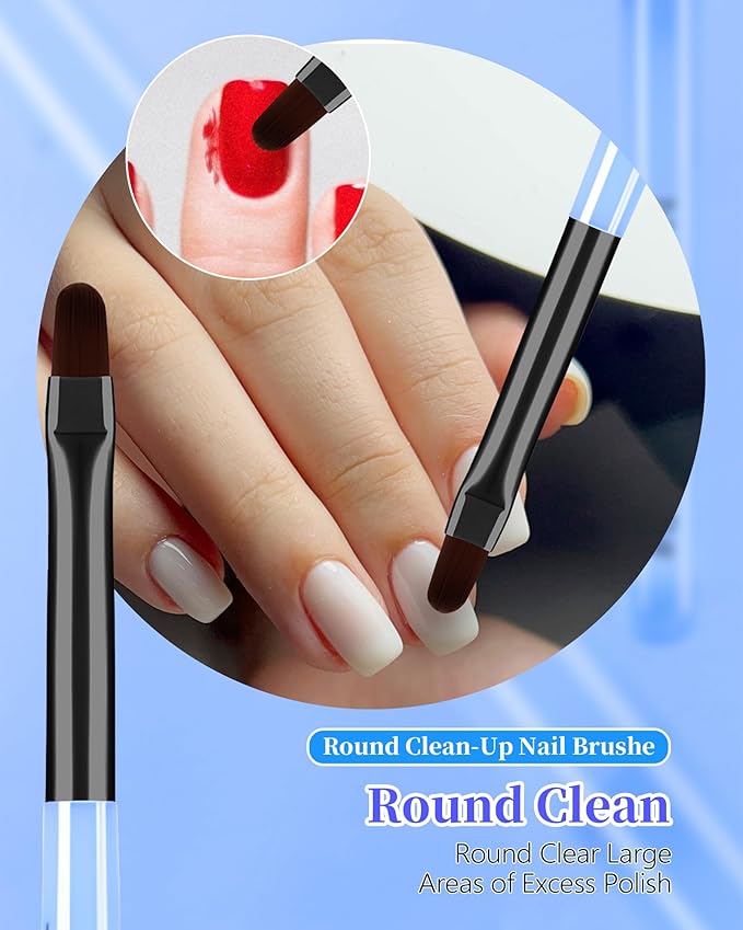 AMilHiTon 3PCS Nail Polish Clean Up Brush, Round/Flat/Angled, Marble Blue