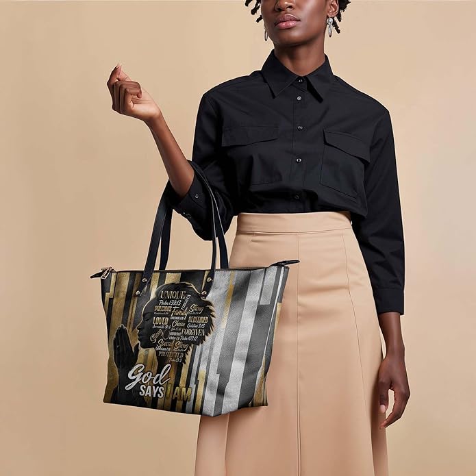 Afroyla Afrocentric Art Totebag for Black Women – Premium Leather, Work & Everyday Bag, Ideal Gift for Her on Mother's Day