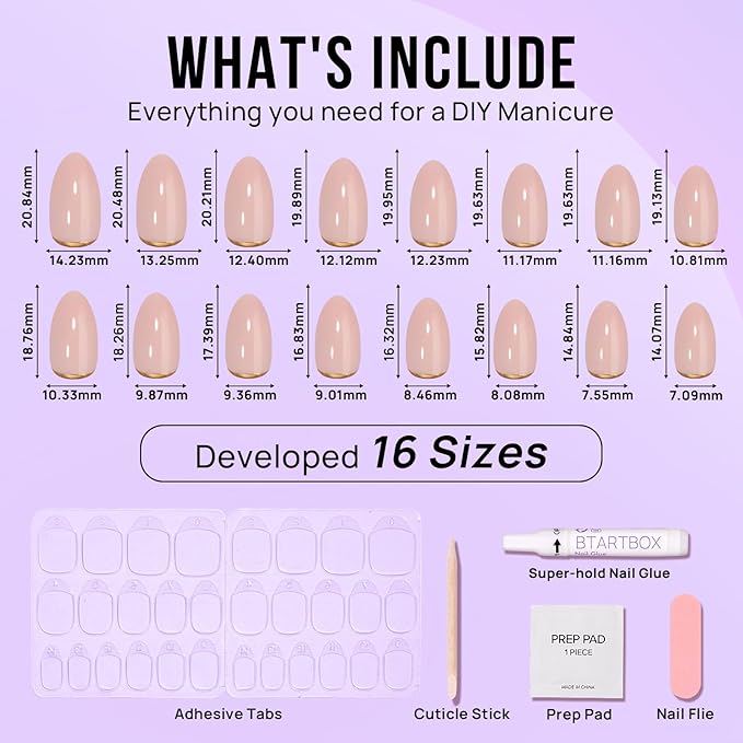 BTArtbox Press On Nails, Gold End, Short Almond, Gold Foil, 32Ct