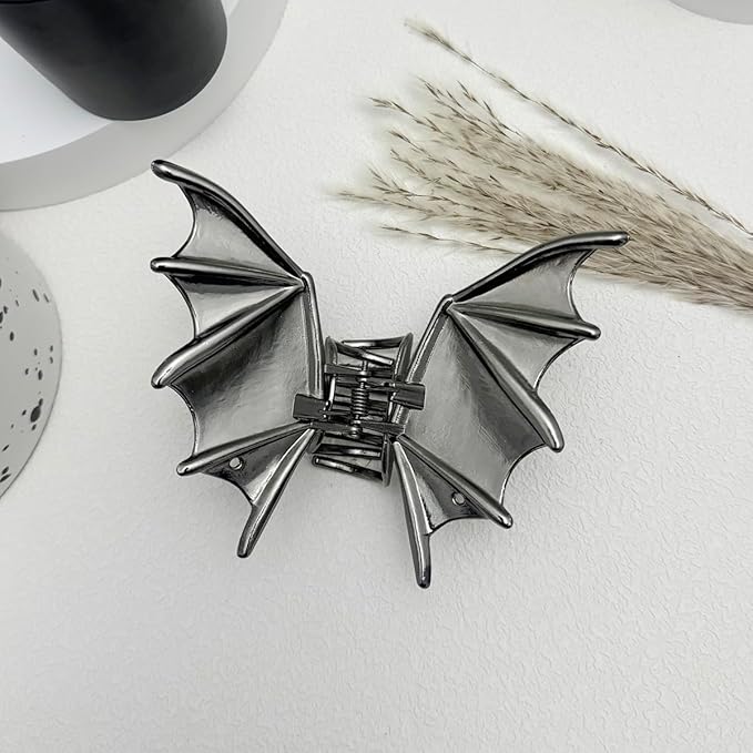 Parcce 3 PCS Gothic Hair Claw Clips for Women, Metallic Black Bat Spider Skeleton Hand Hair Clips, Strong Hold Halloween Hair Accessories for Thick Thin Hair, Costume Party Everyday Styling Gifts
