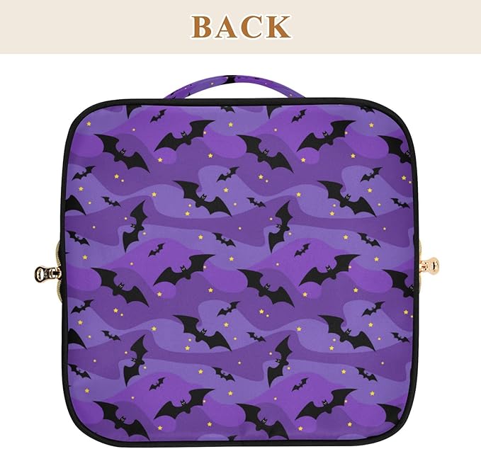 MNSRUU Makeup Organizer Bag, Halloween Black Bats Night Sky with Stars Travel Makeup Bags Makeup Vanity Case Large Capacity Rhombus Cosmetic Toiletry Bag for Girl Women Ladies